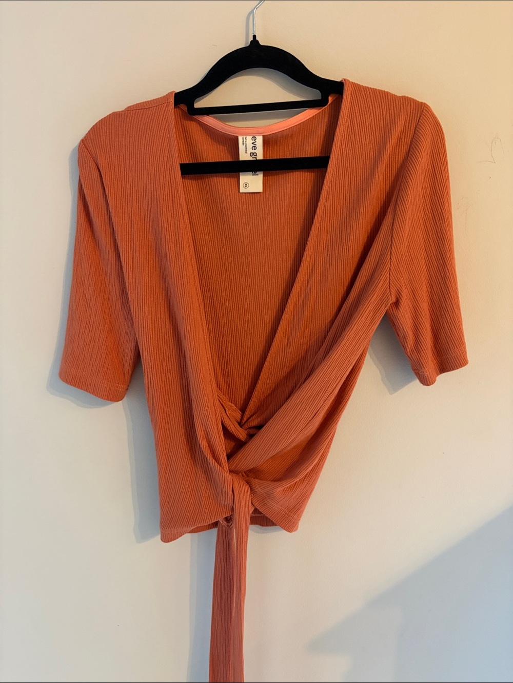 Eve Gravel Ribbed Wrap Top
